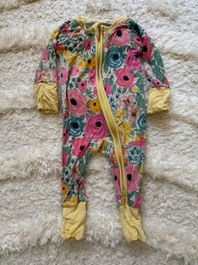 Little Sleepies Floral Zip-Front Pajama Set in Yellow, Pink, Blue